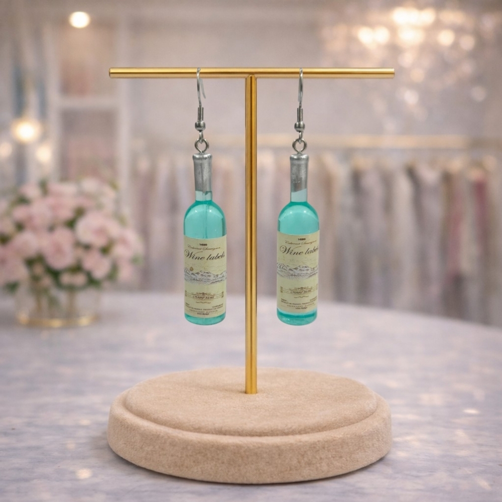 Sip & Sparkle Wine Bottle Earrings | Y2K Party Cute Statement Jewelry - Picture 3 of 4